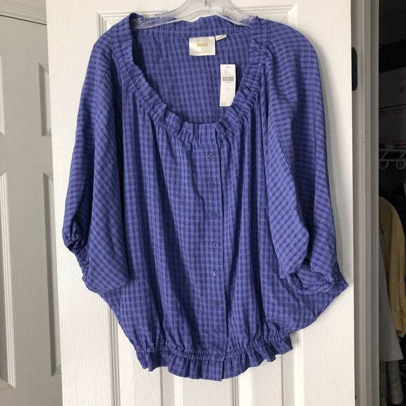 Maeve By Anthropologie Womens Blue Short Sleeve Off Shoulder Blouse Large NWT - Picture 3 of 9